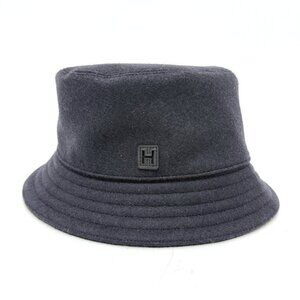 HERMES H242084N Hat "Fred - H cut" Wool jersey hat bucket hat wool / Nylon Navy